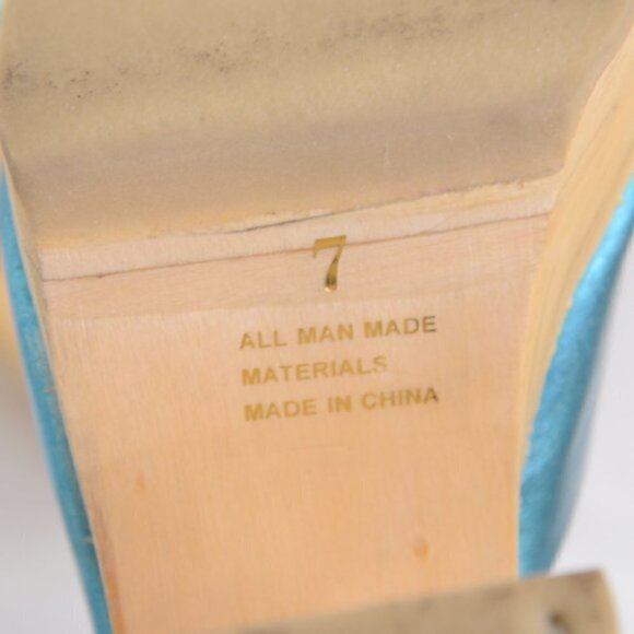 Y2K Platform Wooden Clog Shoes Satin Blue Sz 7 - Picture 4 of 10